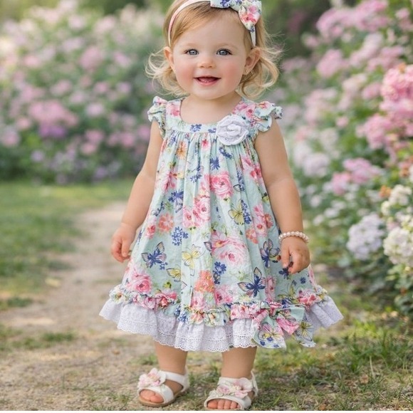 Laura Ashley London Other - Laura Ashley London 18M Baby Girls Floral Butterfly Lace Dress Short Sleeve